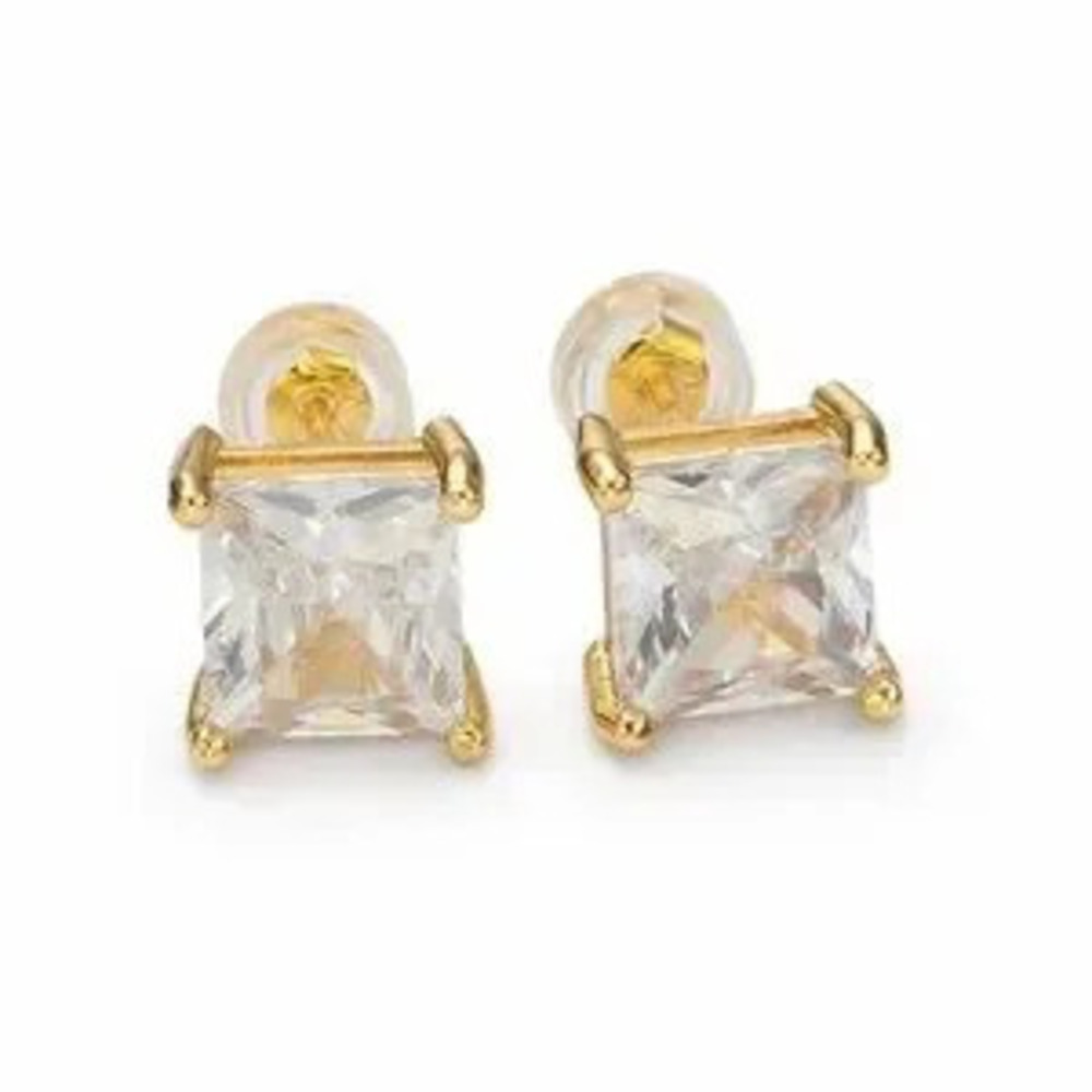 24K Gold CZ Square Baguette Earrings (7706)